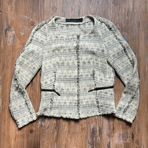 Zara Cream/Gray Tweed Blazer Jacket - Picture 2 of 7